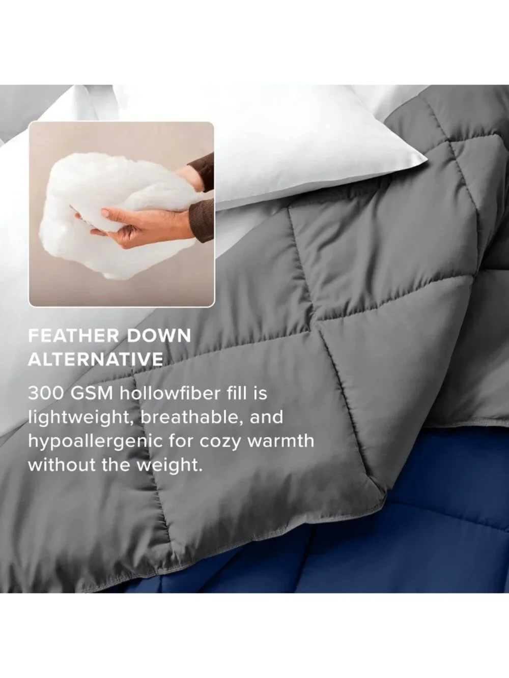 Oversized Reversible Queen Comforter Set - Dark Blue & Grey, Cozy Bedding